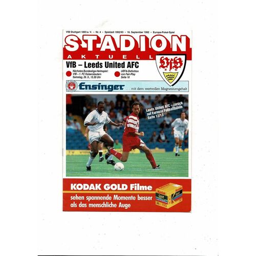 VfB Stuttgart v Leeds United UEFA Cup Football Programme 1992/93