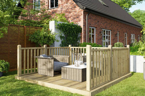 10x10 Wooden Decking with 3 Handrail sides