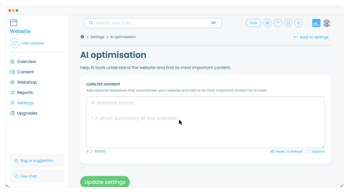How to update your llms.txt file | Webfactory Support | Webfactory