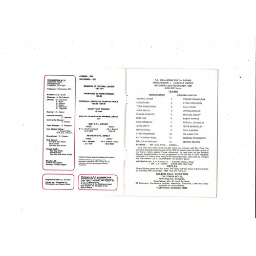 Workington v Carlisle United FA Cup Football Programme 1980/81