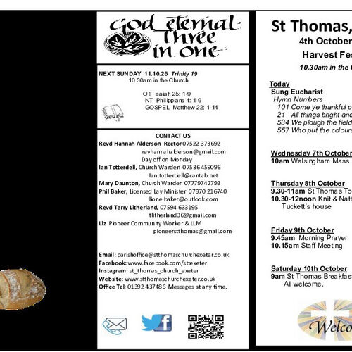 Pew Sheet | The Parish of St Thomas, Exeter