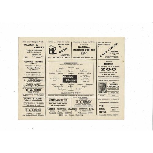 1958/59 Chester v Darlington Football Programme