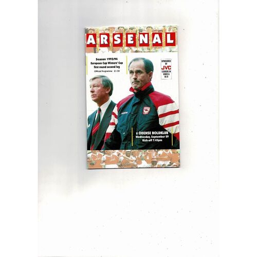 Arsenal v Odense European Cup Winners Cup Football Programme 1993/94
