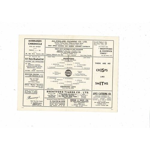 1957/58 Brentford v Swindon Town Football Programme