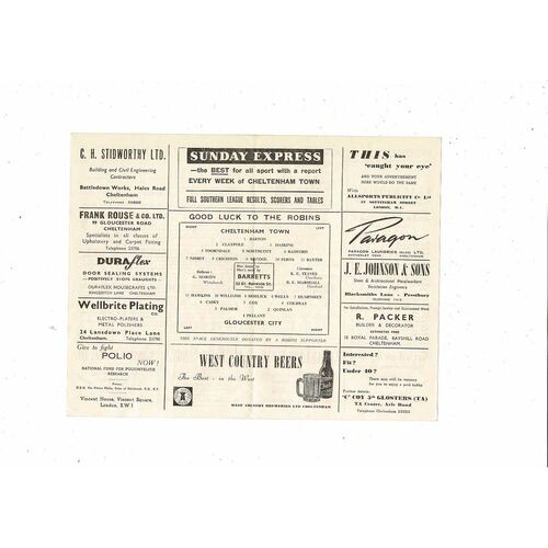 1963/64 Cheltenham Town v Gloucester City Southern League Football Programme