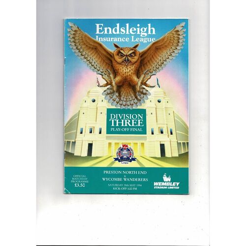 1994 Preston v Wycombe Wanderers Play Off Final Div 3 Football Programme