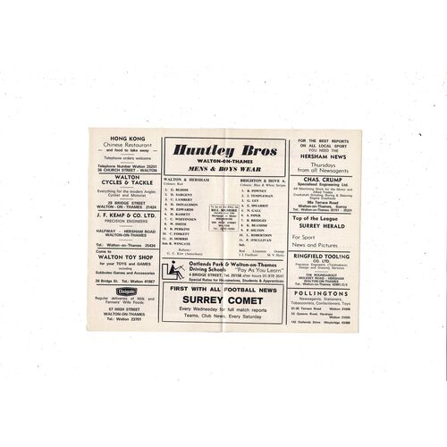 Walton & Hersham v Brighton FA Cup Football Programme 1973/74