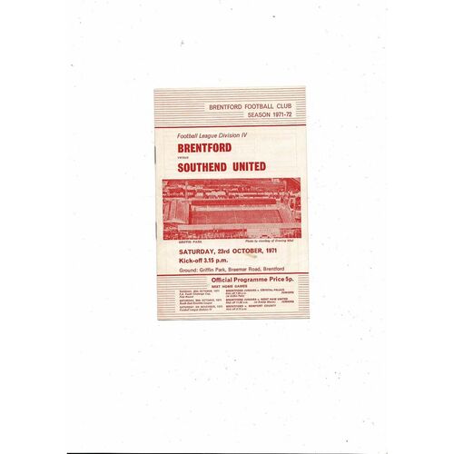 1971/72 Brentford v Southend United Football Programme