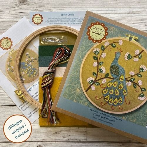 Flamboyant Peacock Appliqué Hoop Craft Kit by Corinne Lapierre