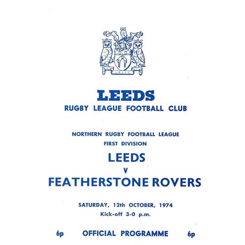1974/75 Leeds v Featherstone Rovers (12/10/1974) Rugby League Programme