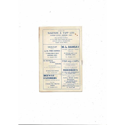 1966/67 Romford v Chelmsford City Eastern Professional Floodlight Competition Football Programme