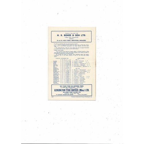 1960/61 Brentford v Bury Football Programme