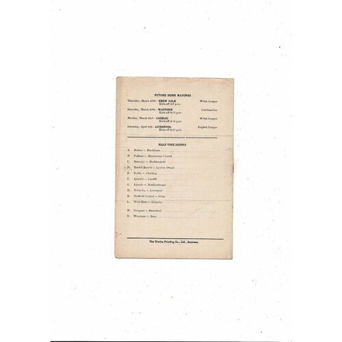 1957/58 Swansea v Doncaster Rovers Football Programme