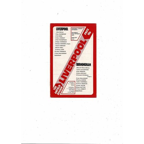 1975/76 Liverpool v Birmingham City Football Programme