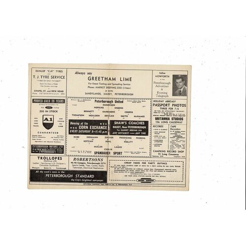 Peterborough United v Spandauer Sport Friendly Football Programme 1963/64