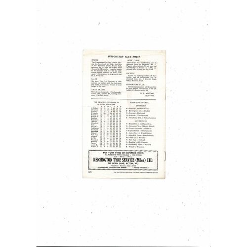 1963/64 Brentford v Southend United Football Programme