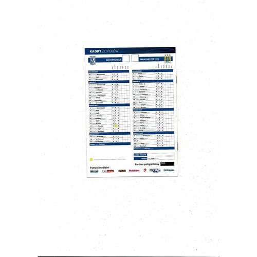 Lech Poznan v Manchester City UEFA Cup Football Programme 2010/11