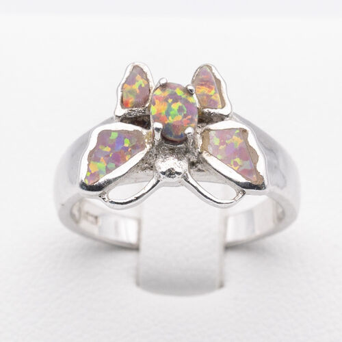 Butterfly design red opalite stone on 925 sterling silver ring