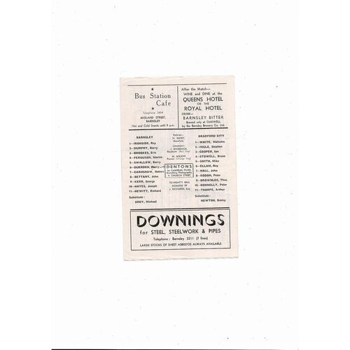 1965/66 Barnsley v Bradford City Football Programme