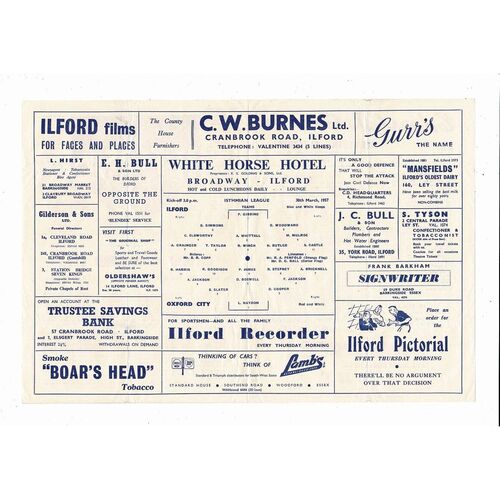 1956/57 Ilford v Oxford City Football Programme
