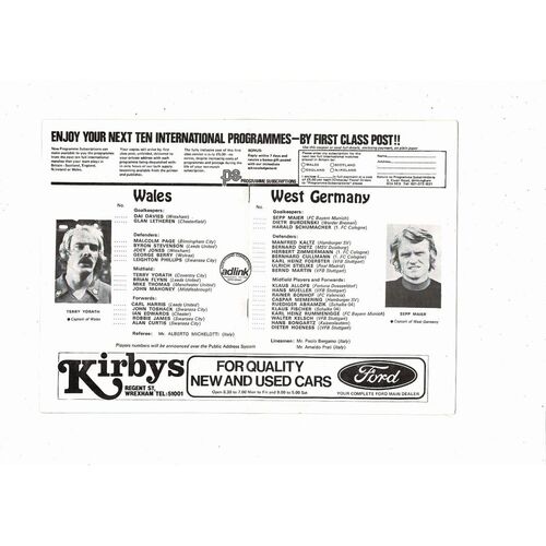 1979 Wales v West Germany European Championship Football Programme @ Wrexham