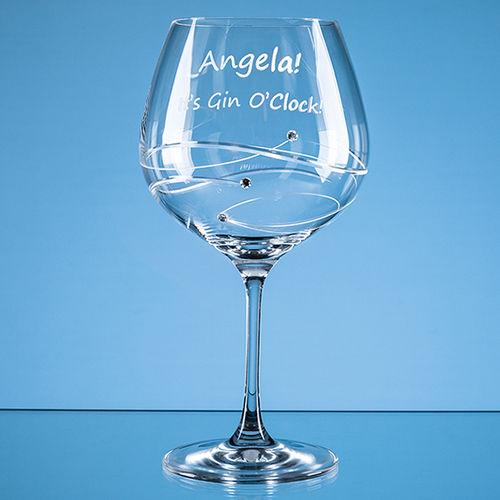 610ml  "Just For You" Diamante Gin Glass with Spiral Design Cutting