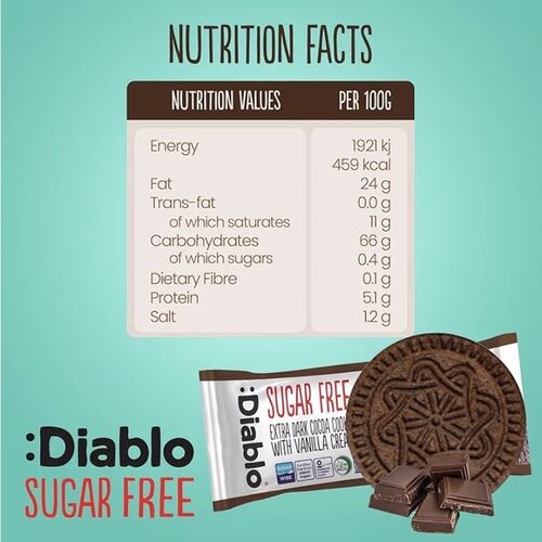 Diablo Sugar Free Sandwich Cookies – Extra Dark Cocoa Cookie with Vanilla Cream 176g