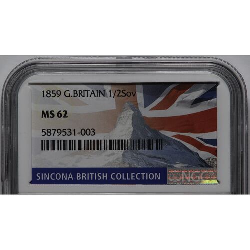 Choice 1859 Queen Victoria gold half sovereign