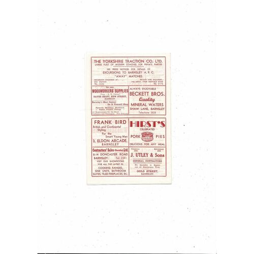 1960/61 Barnsley v Tranmere Rovers Football Programme