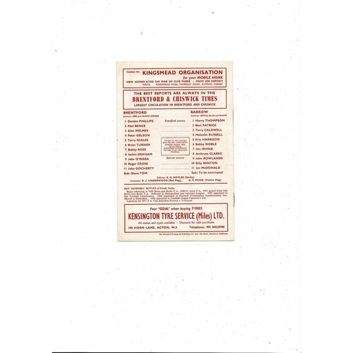 1971/72 Brentford v Barrow Football Programme