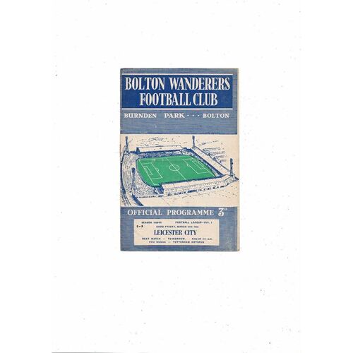 1958/59 Bolton Wanderers v Leicester City Football Programme