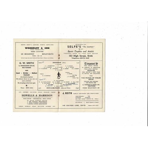 1961/62 Erith & Belvedere v Dagenham Corinthian League Football Programme