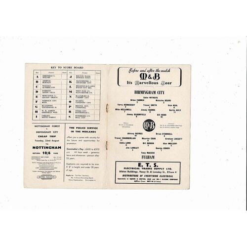 1961/62 Birmingham City v Fulham Football Programme