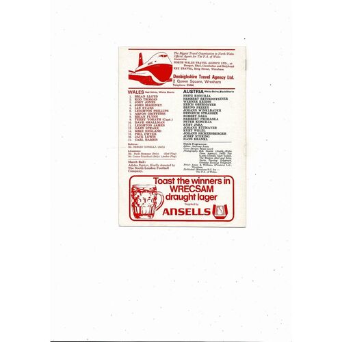 1975 Wales v Austria Football Programme @ Wrexham