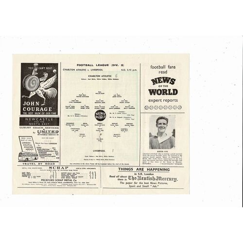 1957/58 Charlton Athletic v Liverpool Football Programme