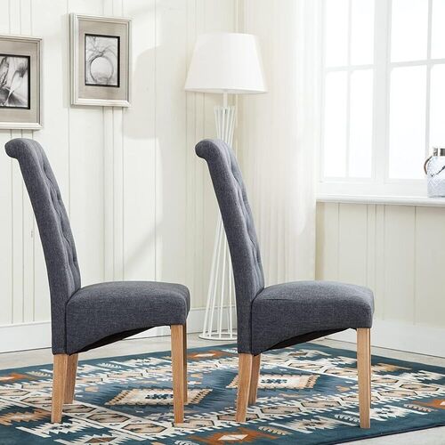 mcc direct Set of 2 Linen Fabric Dining Chairs Roll Top Scroll High Back For Home & Commercial Restaurants