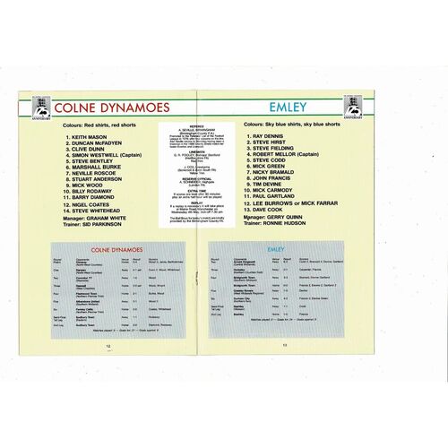 1988 Colne Dynamoes v Emley FA Vase Final Football Programme