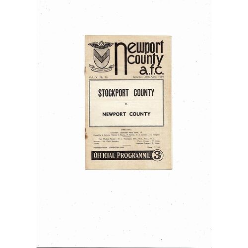 1958/59 Newport County v Stockport County Football Programme