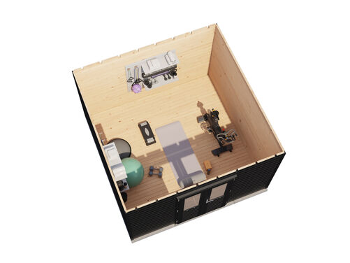 3.6mtr x 3.6mtr 44mm walled Flat Roof Cabin