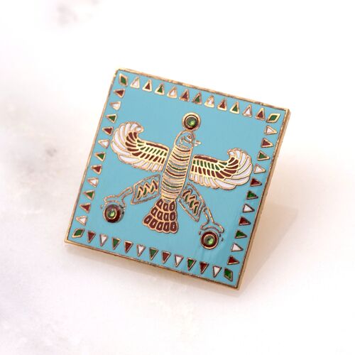 Badge. The Persian Falcon. Blue Turquoise with 3 Green Stones.