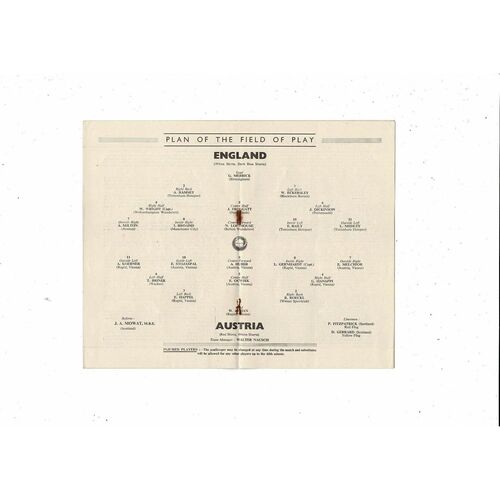 1951 England v Austria Football Programme