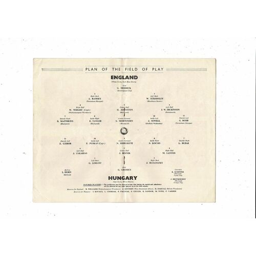 1953 England v Hungary Football Programme