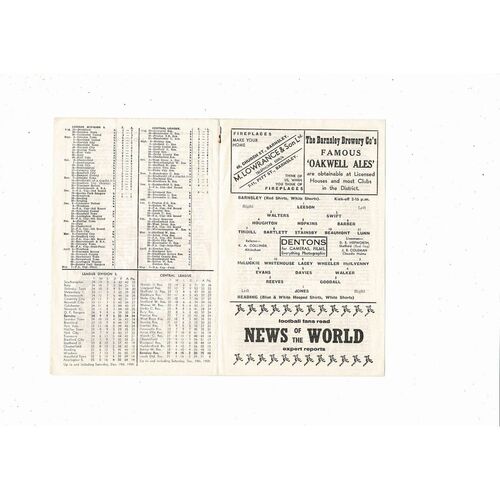 1959/60 Barnsley v Reading Football Programme