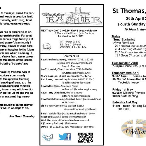 Pew Sheet | The Parish of St Thomas, Exeter