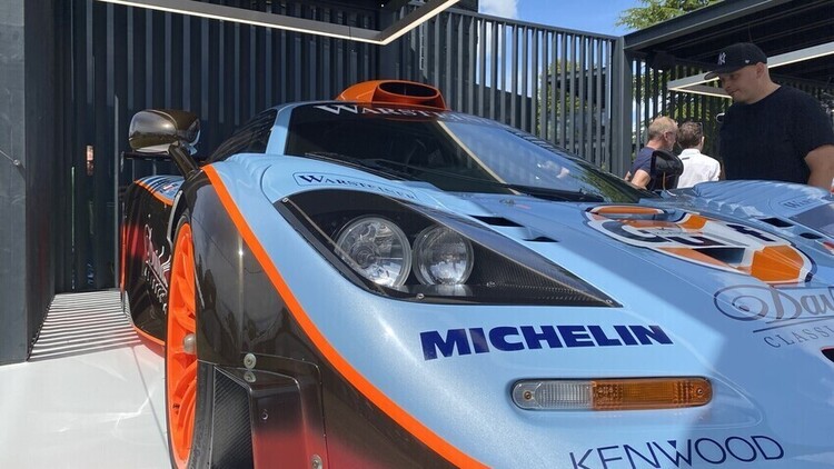 McLaren F1 GTR sporting the Gulf Team livery on display at Goodwood Festival of Speed