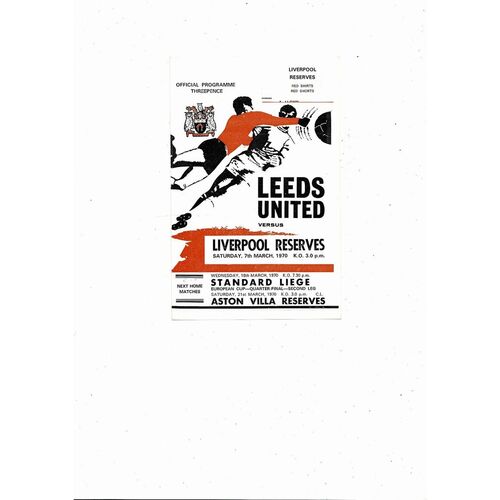 Leeds United v Liverpool Central League Football Programme 1969/70