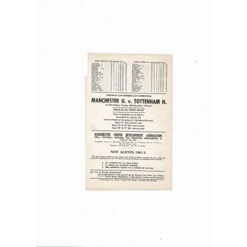 Manchester United v Stoke City Central League Football Programme 1963/64