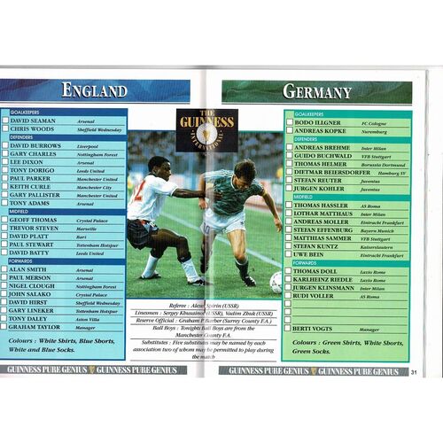 1991 England v Germany Football Programme