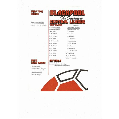 Blackpool v Leeds United Central League Football Programme 1980/81