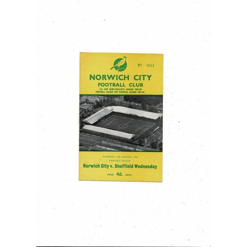 Norwich City v Sheffield Wednesday Friendly Football Programme 1963/64